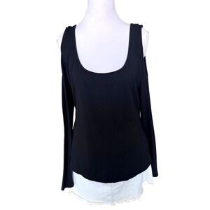 Guess Cold Shoulder Long Sleeve Top Black Scoop Neck Edgy Minimalist XL
